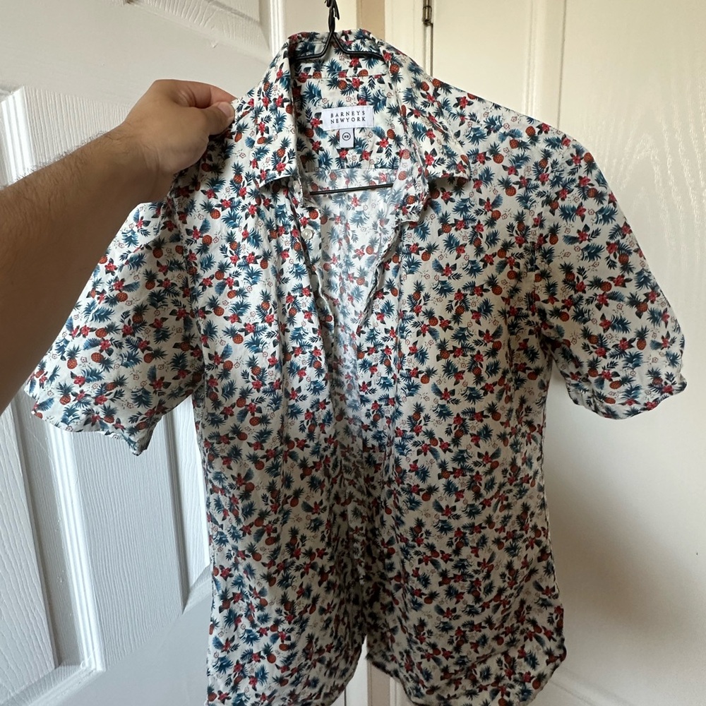 Barneys New York Red and Blue Casual Button Down Shirt